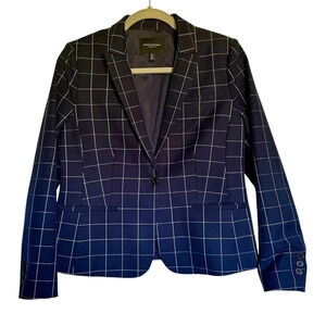 Banana Republic Classic Fit‎ Navy Windowpane Plaid Blazer Size 8 Petite Preppy
